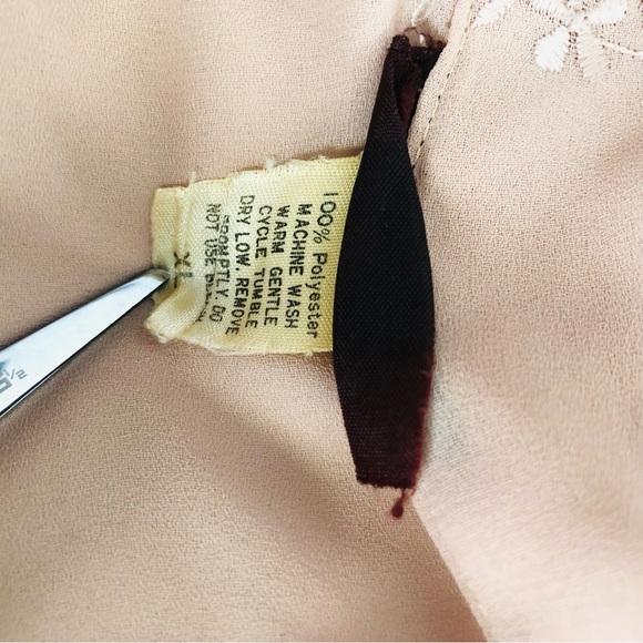 Vtg D.J. Women’s blouse Sz XL brown Floral print short sleeve sheer button USA - Picture 6 of 10